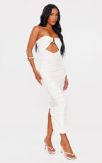 Nina - Weißes Slinky Bandeau Kleid mit Paspel-Detail Erfolg