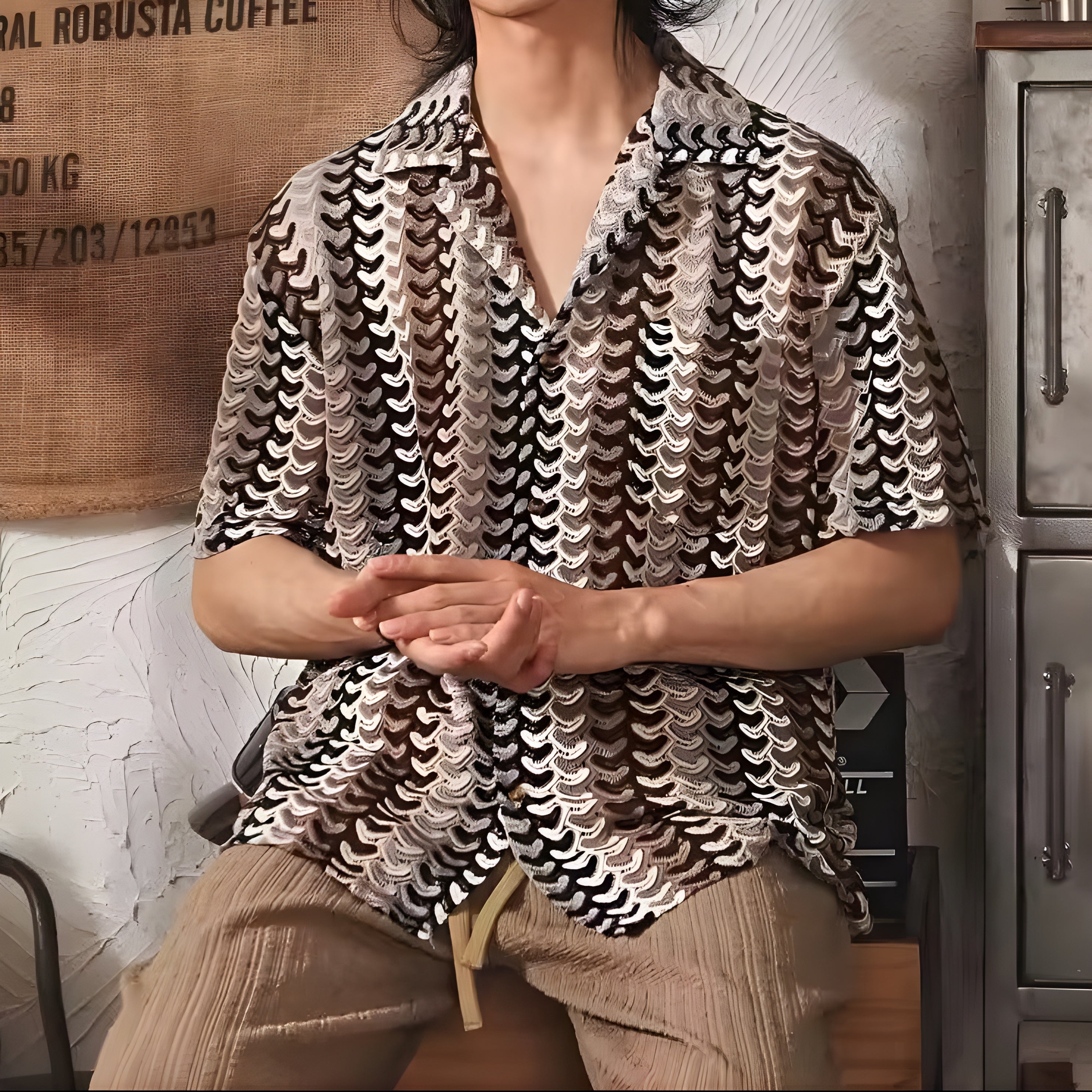 Gemusterte Herren Kurzarm-Strickjhemd