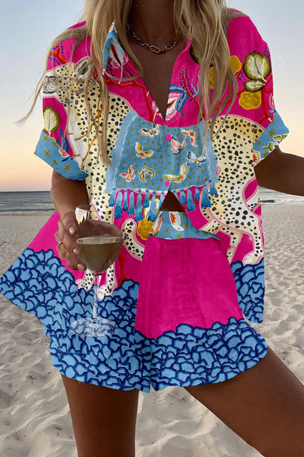 Belina™ | Leinen-Shorts-Set mit Schmetterlings-Print