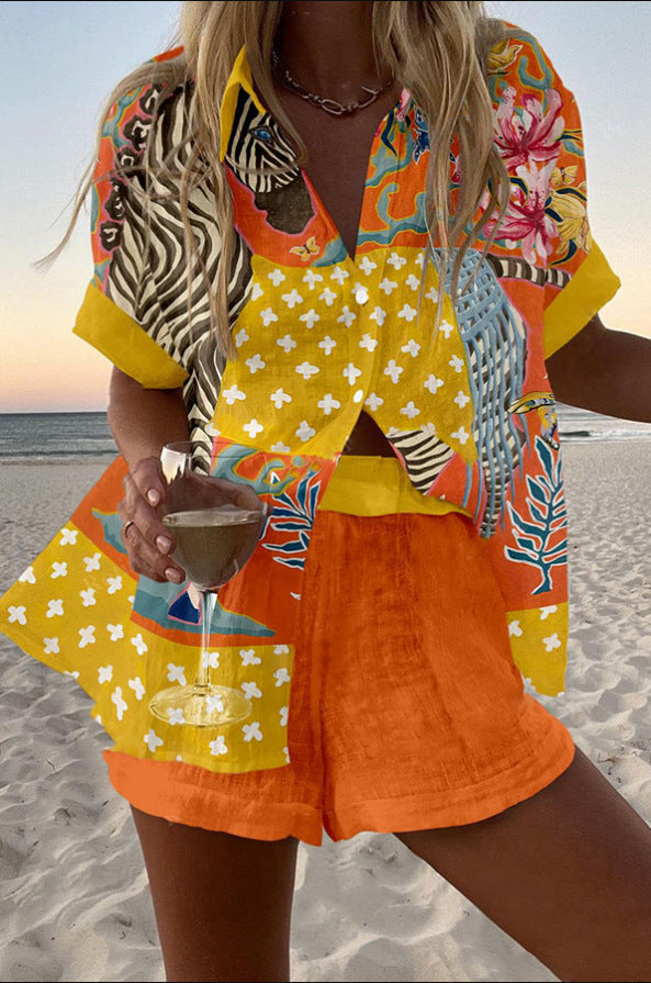 Norellia™ | Leinen-Shorts-Set mit Punkt-Print