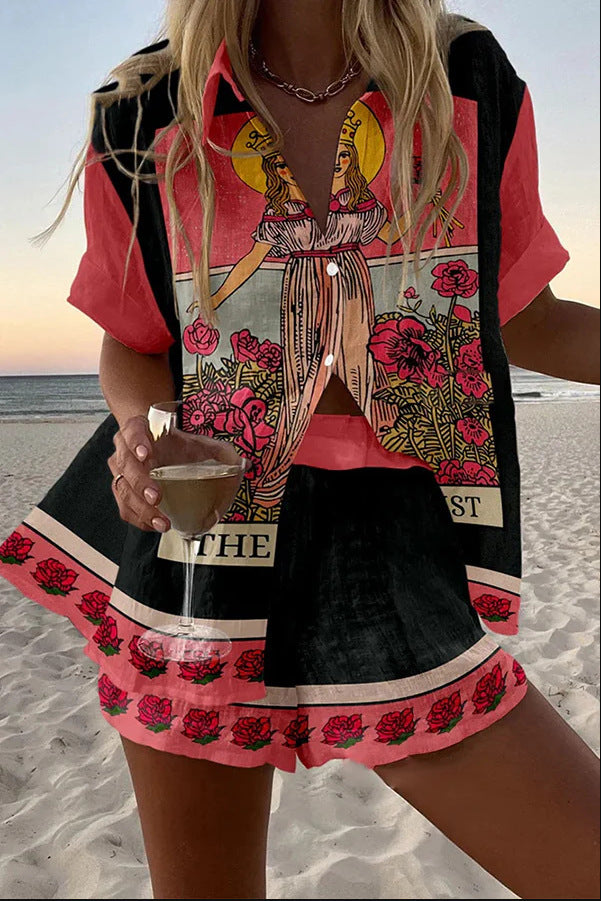 Yseline™ | Shorts-Set aus rosa naturbelassenem Leinen