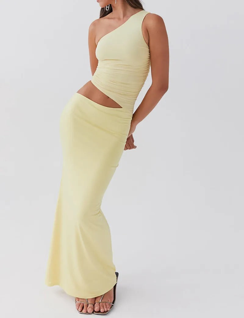 Neomie - Cremefarbener Fishtail Maxi-Rock