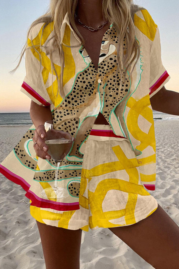 Casima™ | Leinen-Shorts-Set mit Geparden-Print
