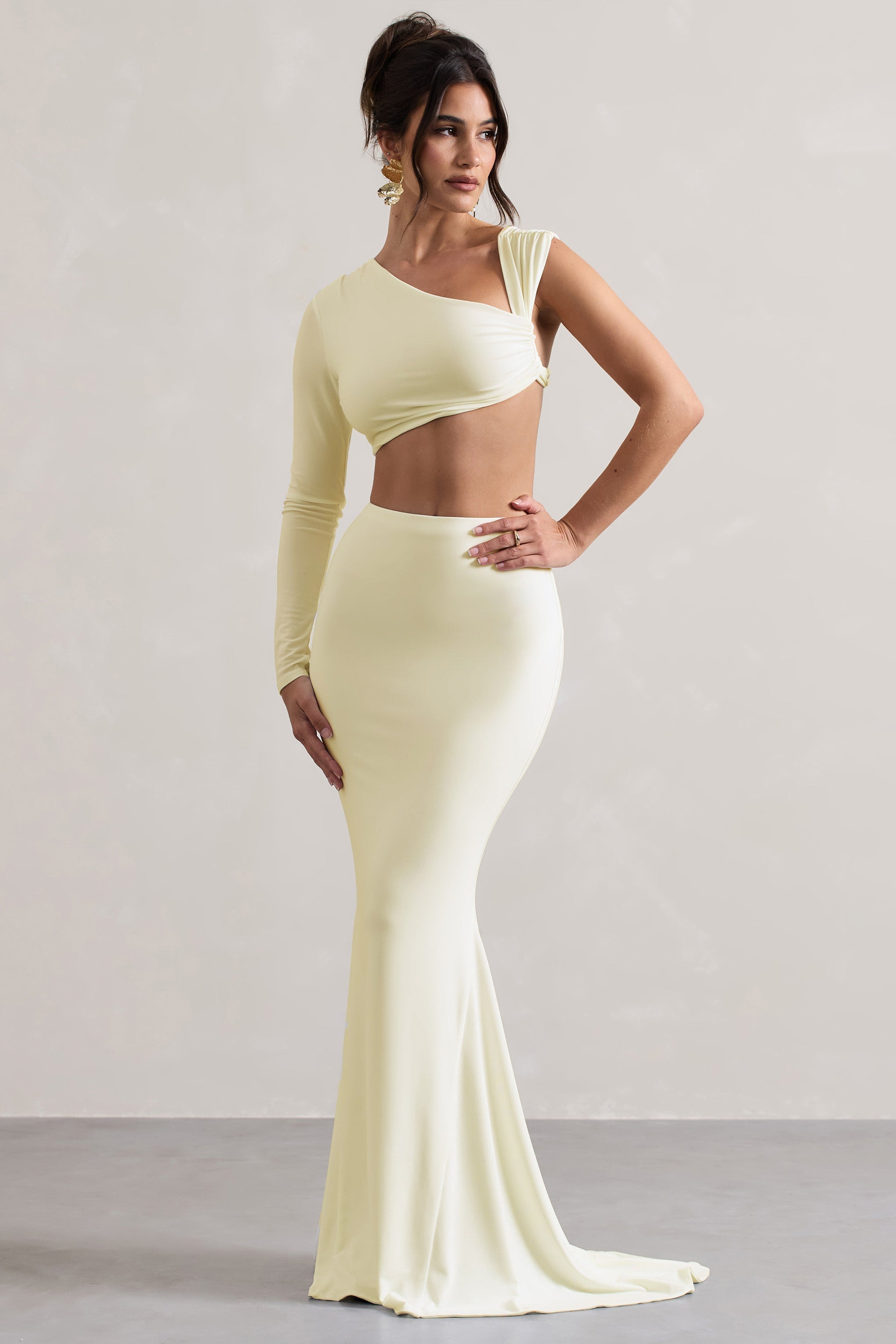 Neomie - Cremefarbener Fishtail Maxi-Rock