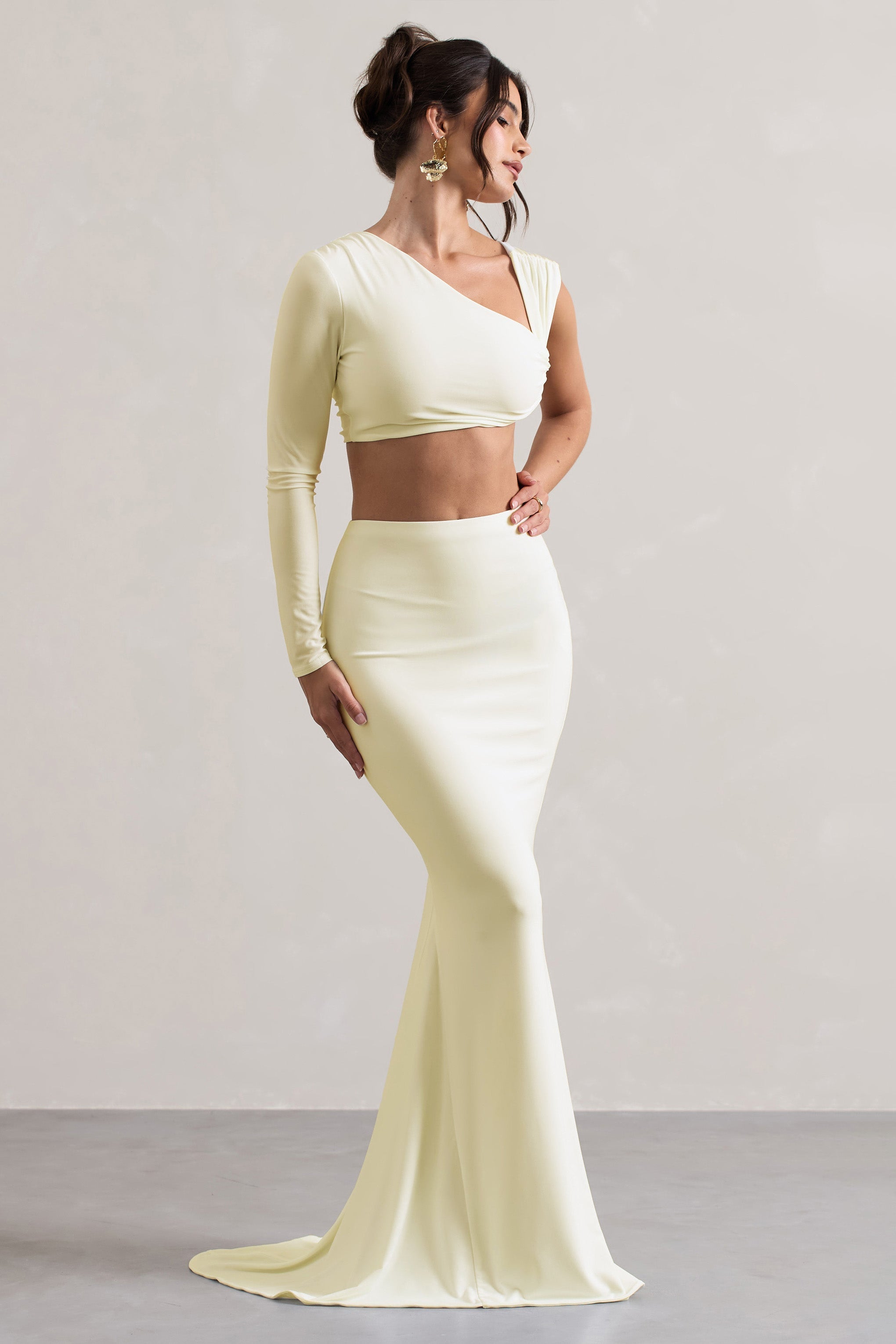 Neomie - Cremefarbener Fishtail Maxi-Rock