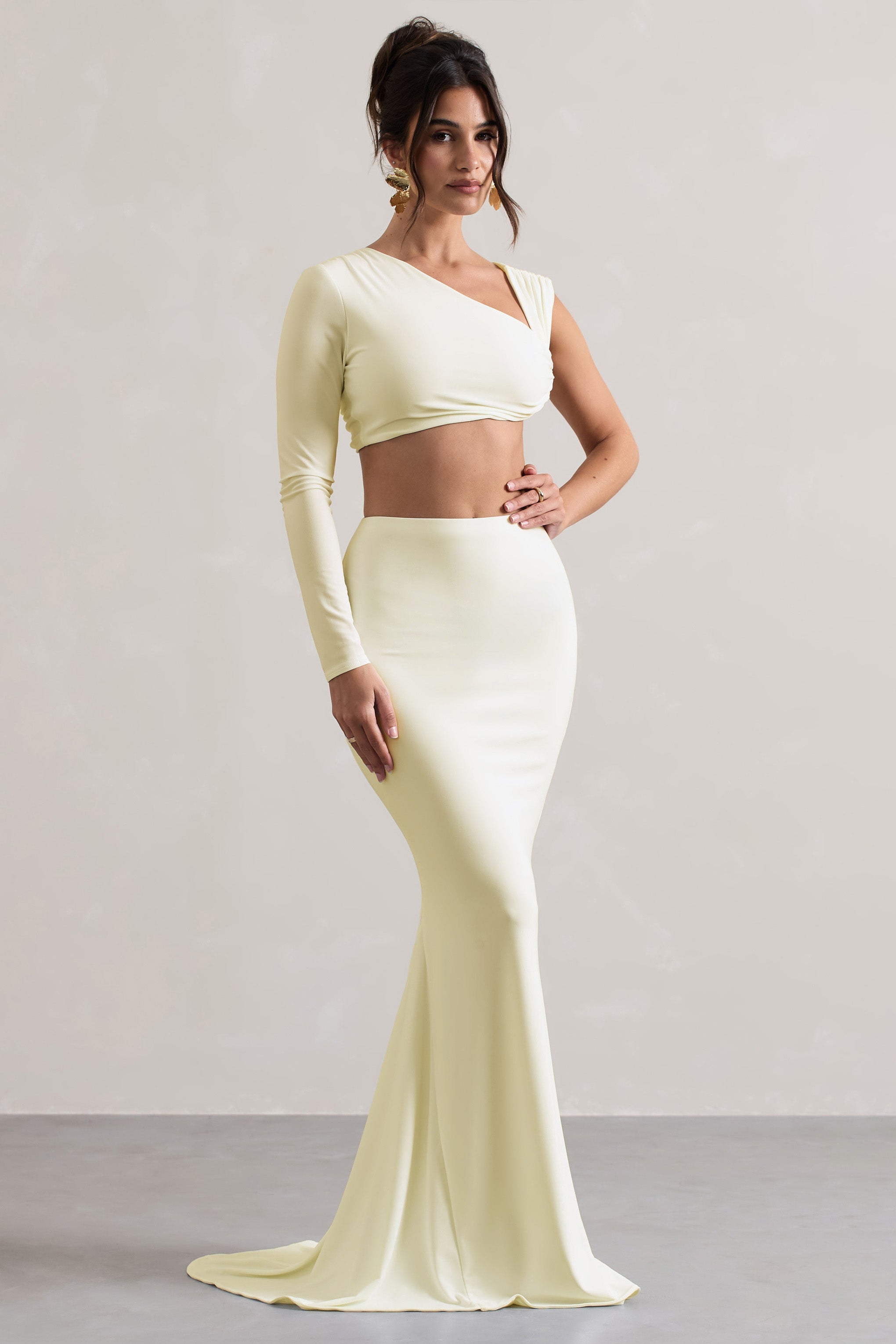 Neomie - Cremefarbener Fishtail Maxi-Rock