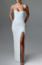 Ananke - Maxikleid mit Blumenapplikationen