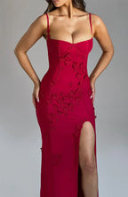 Ananke - Maxikleid mit Blumenapplikationen