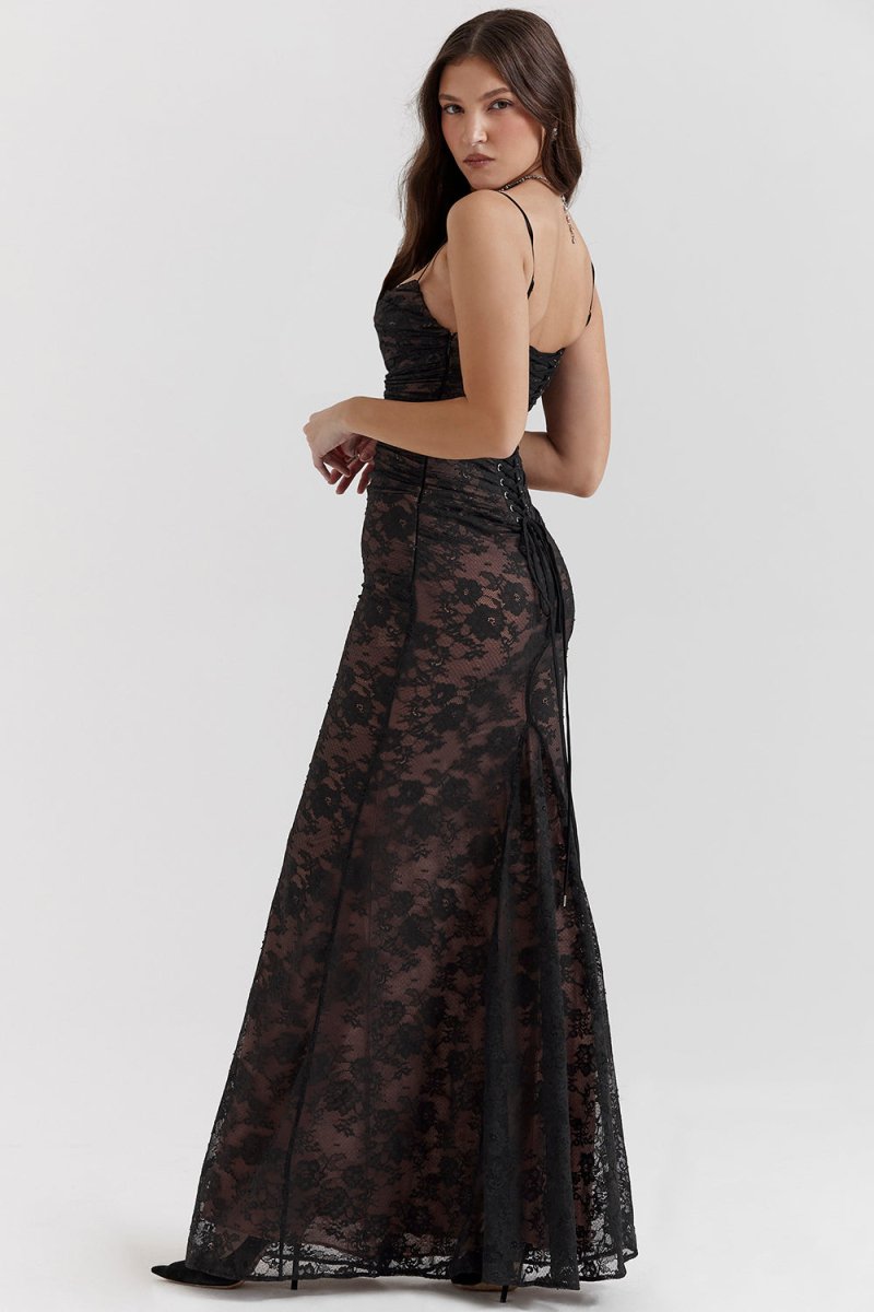 Thalassa - Shoulder-On Floral Lace Maxi Dress