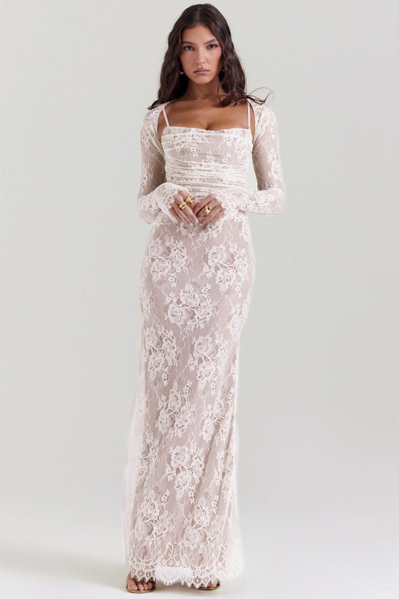 Thalassa - Shoulder-On Floral Lace Maxi Dress