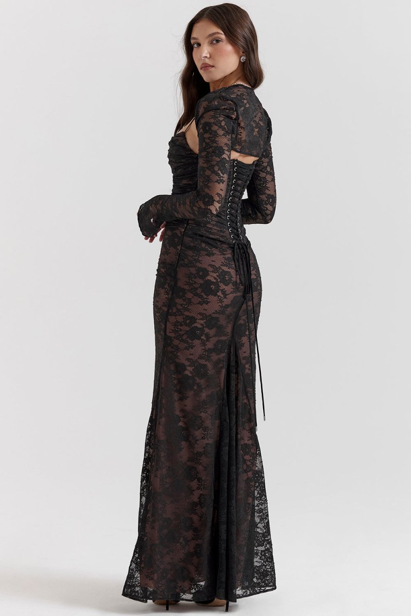 Thalassa - Shoulder-On Floral Lace Maxi Dress