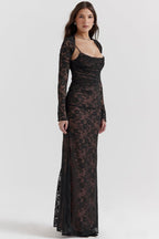 Thalassa - Shoulder-On Floral Lace Maxi Dress