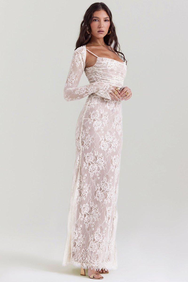 Thalassa - Shoulder-On Floral Lace Maxi Dress
