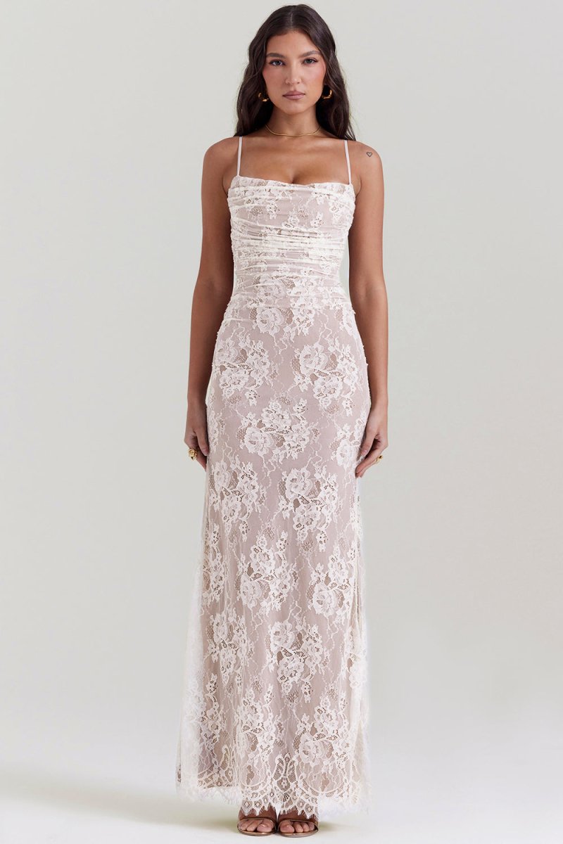 Thalassa - Shoulder-On Floral Lace Maxi Dress